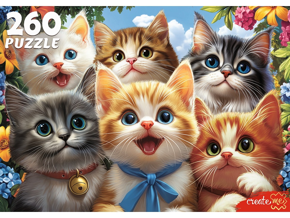 ПАЗЛЫ 260 элементов. СЕЛФИ ОЧАРОВАТЕЛЬНЫХ КОТЯТ (арт.Ф260-0184)