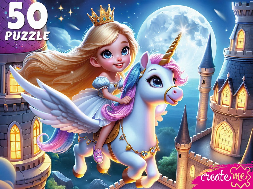 ПАЗЛЫ 50 элементов. ПОЛЁТ НА ЕДИНОРОГЕ (арт. УК50-0220)