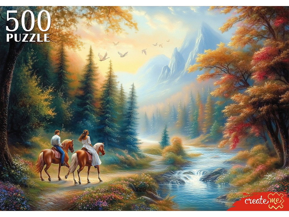 ПАЗЛЫ 500 элементов. ПАРА НА ЛОШАДЯХ В ГОРАХ  (арт.Ф500-8263)