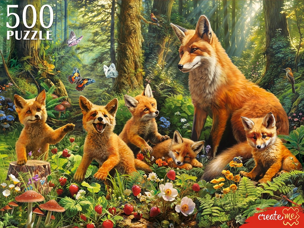 ПАЗЛЫ 500 элементов. СЕМЬЯ ЛИС В ЛЕСУ (арт. Ф500-6631)