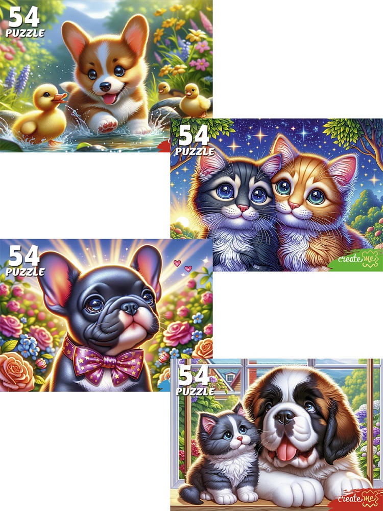 ПАЗЛЫ 54 элемента. КОТЯТА С ЩЕНКАМИ (Арт. П54-8712) кратно 32