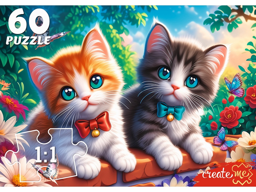 ПАЗЛЫ 60 элементов. КОТЯТА С БАНТИКАМИ (арт. УК60-0223)