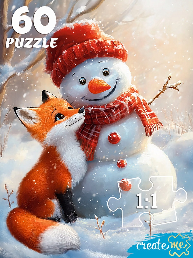 ПАЗЛЫ 60 элементов. ЛИСЕНОК И СНЕГОВИЧОК  (арт.П60-7599)