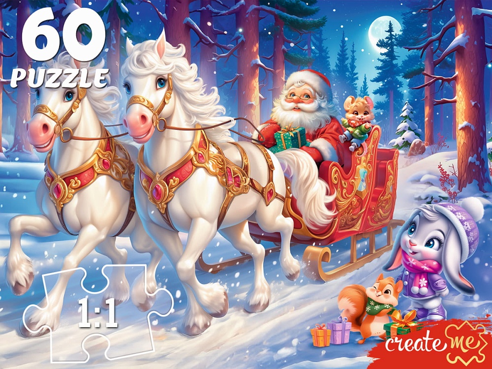 ПАЗЛЫ 60 элементов. НОВОГОДНЯЯ УПРЯЖКА (арт.П60-7596)