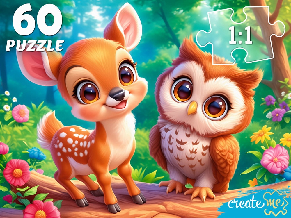 ПАЗЛЫ 60 элементов. Оленёнок и сова  П60-5991