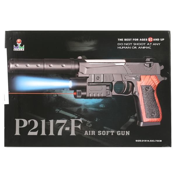 Пистолет с лазер. прицелом, с фонарем, глушителем P2117-F в кор. 1B00099