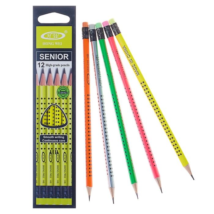 ЧГ карандаш, трехгранный, с Ластик ом, точки, блестящий дизайн, цвет микс 
