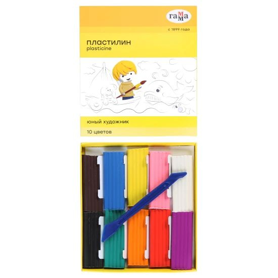 Пластилин Гамма Юный художник NEW, 10 цветов, 140г, со стеком, картон. упаковка