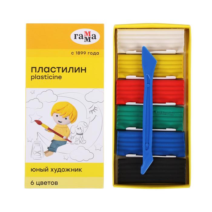 Пластилин Гамма Юный художник NEW, 06 цветов, 84г, со стеком, картон. упаковка