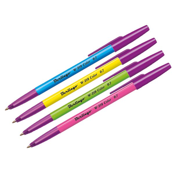 Ручка шариковая Berlingo W-219 Color синяя, 0,7мм, ассорти