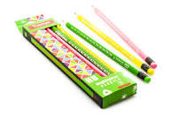ЧГ карандаш, трехгранный, с Ластик ом, неон, блестящий дизайн, цвет микс  (Вид 1)