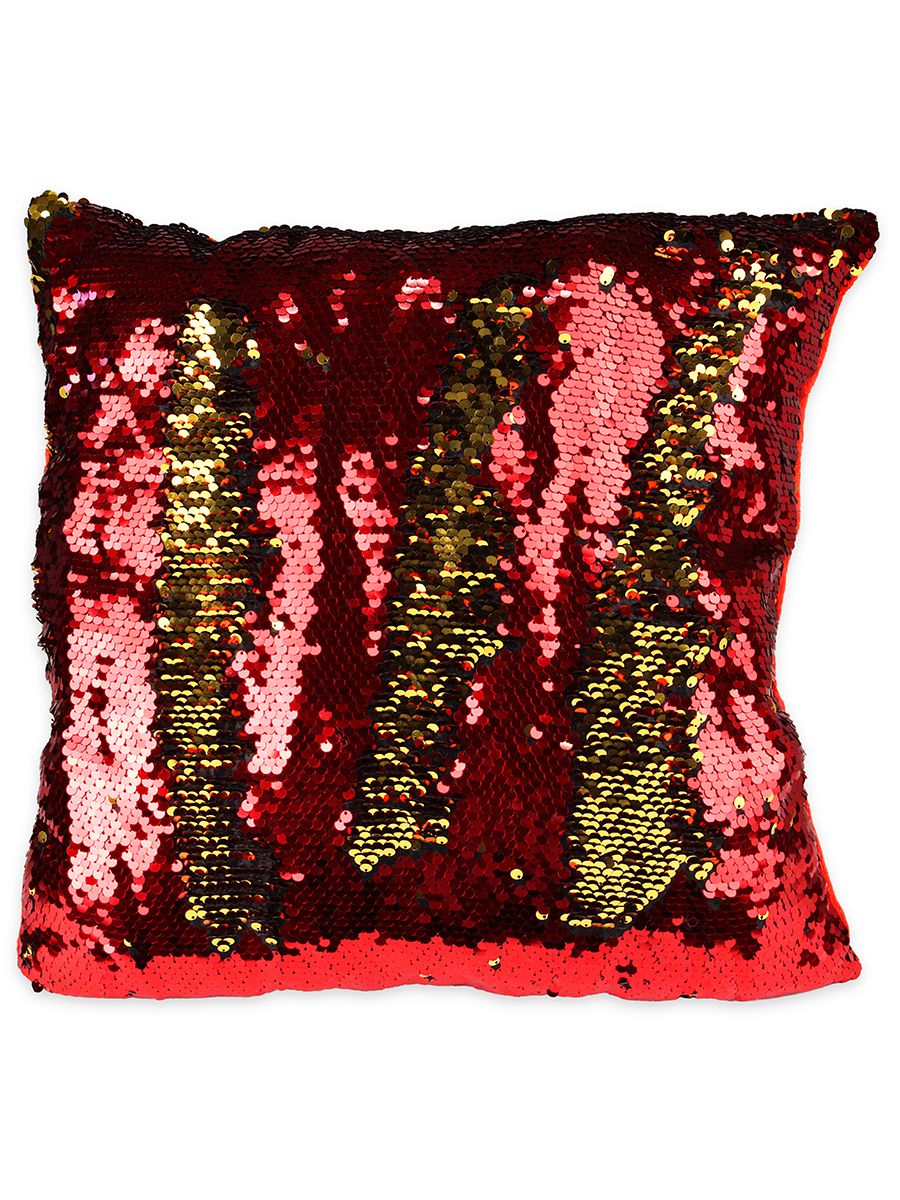 Декоративная подушка с двусторонними пайетками   Блеск,красный и золотой ДП-5263