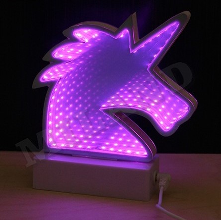 Зеркальный 3D светильник Единорог, фиолетовый свет УД-9715