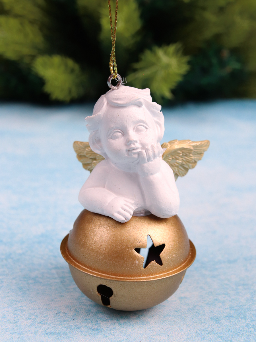Новогоднее подвесное украшение Славный ангелочек с колокольчиком 6*5*8,5 см   НУ-5050