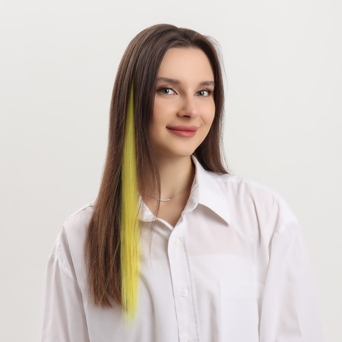Локон накладной искусственный 50(±5)см волос прямой матт 5гр на заколке жёлтый QF   5403356 (Вид 1)