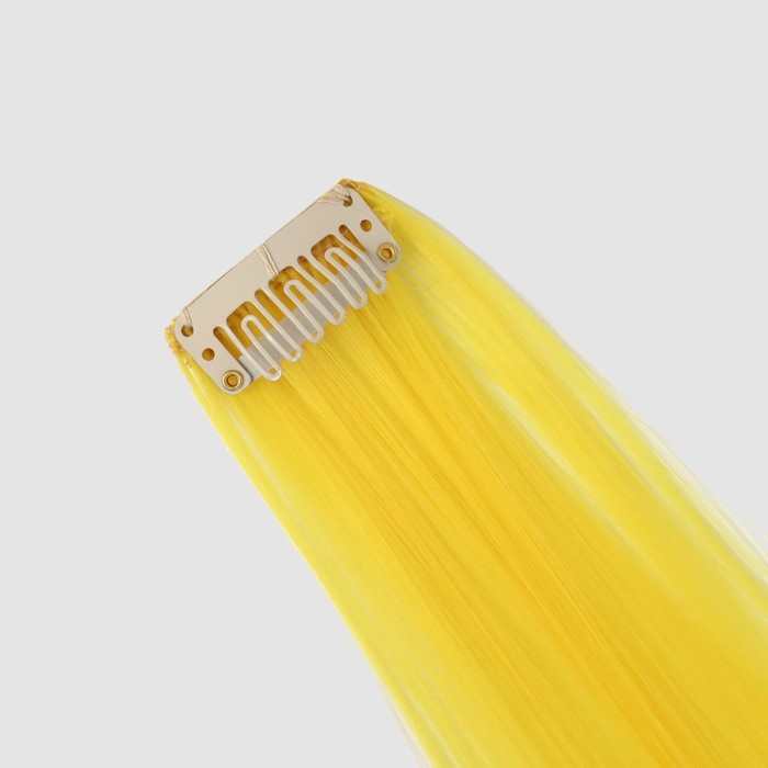 Локон накладной искусственный 50(±5)см волос прямой матт 5гр на заколке жёлтый QF   5403356 (Вид 3)