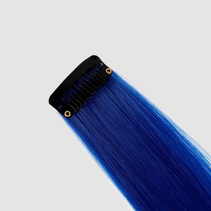 Локон накладной искусственный 50(±5)см волос прямой матт 5гр на заколке синий QF   5403357 (Вид 3)