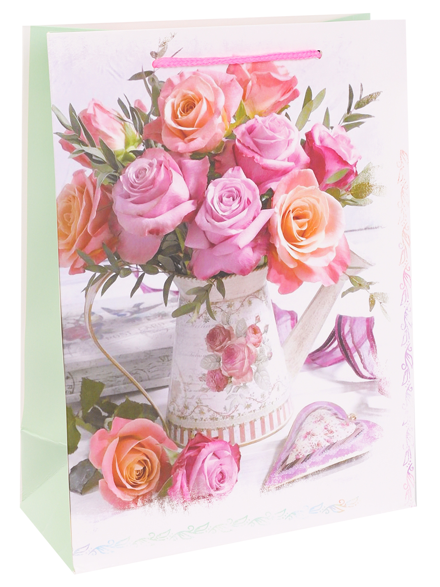Dream cards Пакет подарочный с мат.лам. 26х32х10см (L) Букет свежих роз, 210 г ПКП-3145