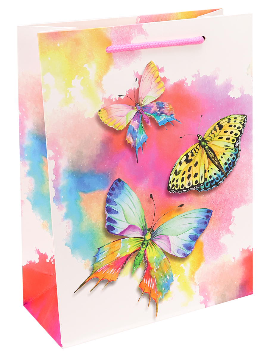 Dream cards Пакет подарочный с мат. лам. Необыкновенные бабочки 26х32х10 см (L),210 г  ПКП-3474