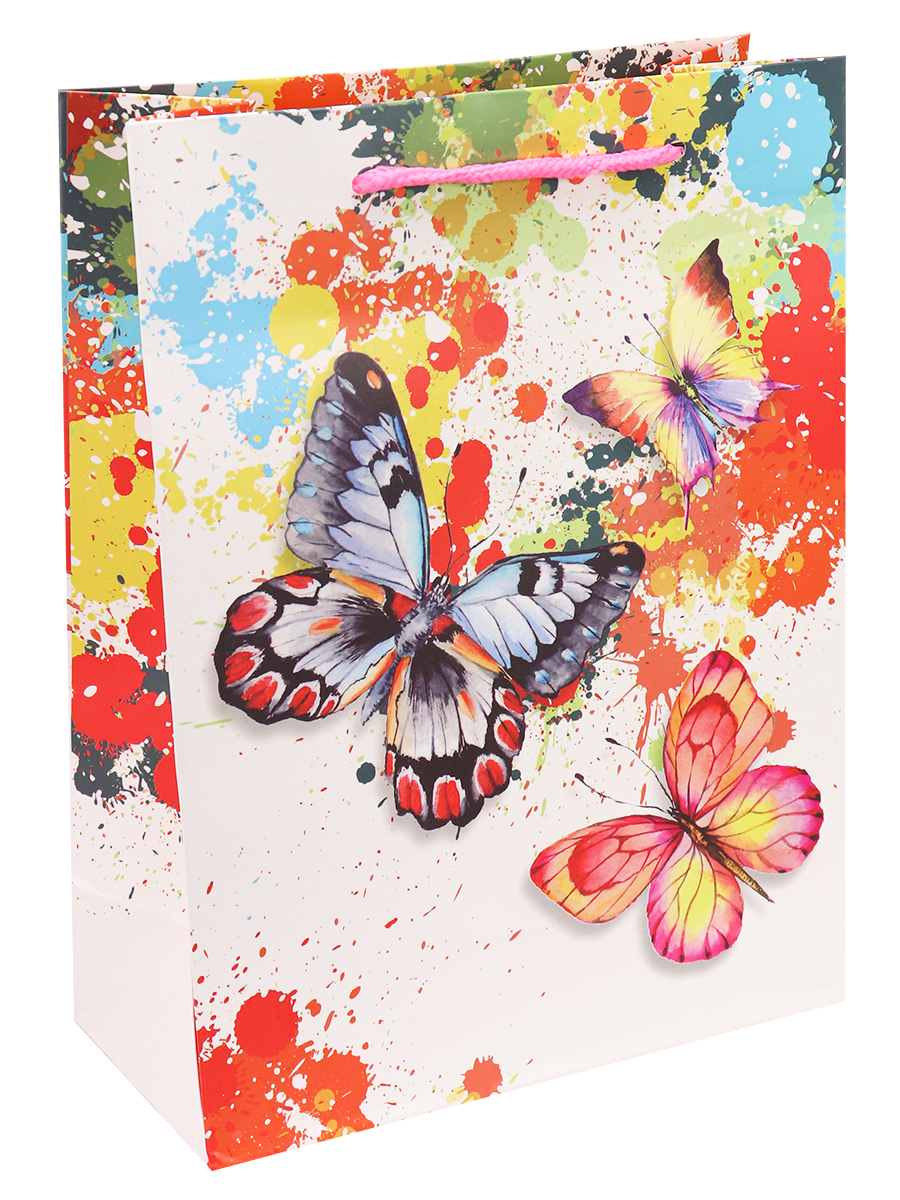 Dream cards Пакет подарочный с мат. лам. Замечательные бабочки 26х32х10 см (L),210 г  ПКП-3475