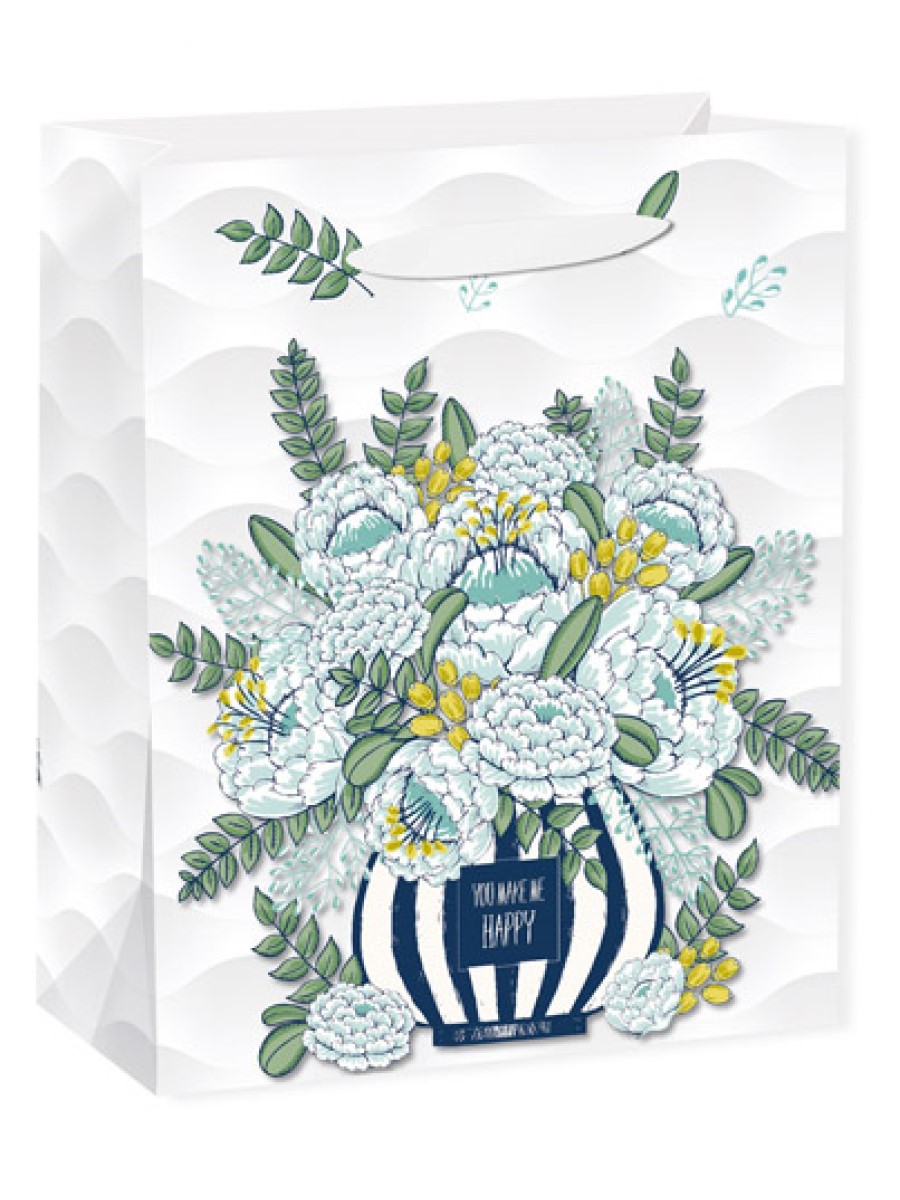 Dream cards Пакет подарочный с мат. лам. Букет из синих цветов 26.4х32.7х13.6см (L),210 г ППД-9638