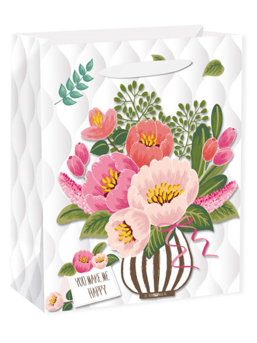Dream cards Пакет подарочный с мат. лам. Букет из розовых цветов 26.4х32.7х13.6см (L),210 г ППД-9637