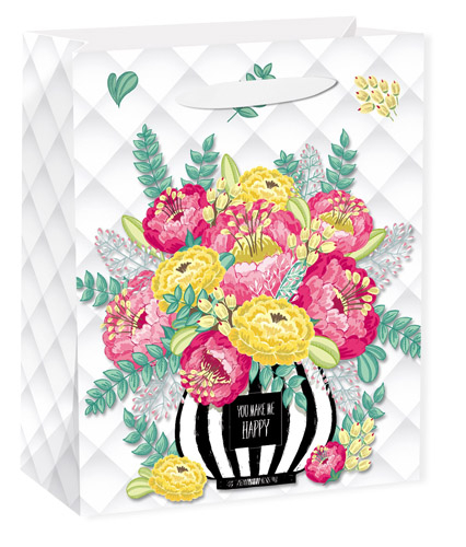 Dream cards Пакет подарочный с мат. лам. Букет из красочных цветов 26.4х32.7х13.6см(L),210г ППД-9639