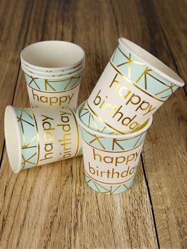 Бумажные стаканы  с тиснением С днём рождения!, 250 мл, 6 шт ФЛ-2801