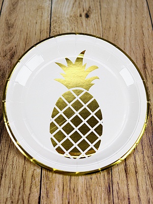 Бумажные тарелки с   тиснением   Золотые ананасы, 18 см, 6 шт ФЛ-2764 