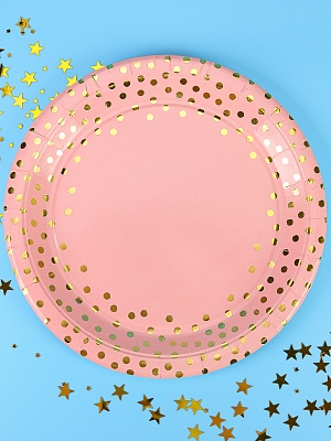 Бумажные тарелки с   тиснением   Золотая вечеринка,18 см,6 шт ФЛ-2752
