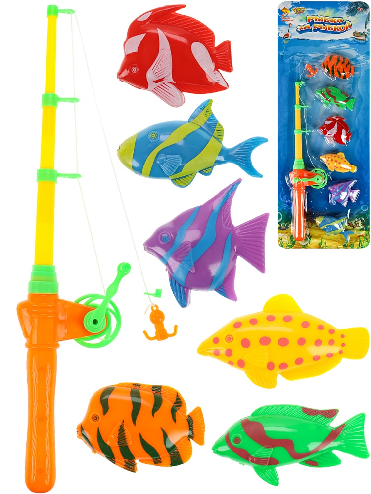 Рыбалка пластиковая (20х50см) Удачный улов (6 рыбок,удочка с катушкой,в блистере) (Арт. M1500-10)