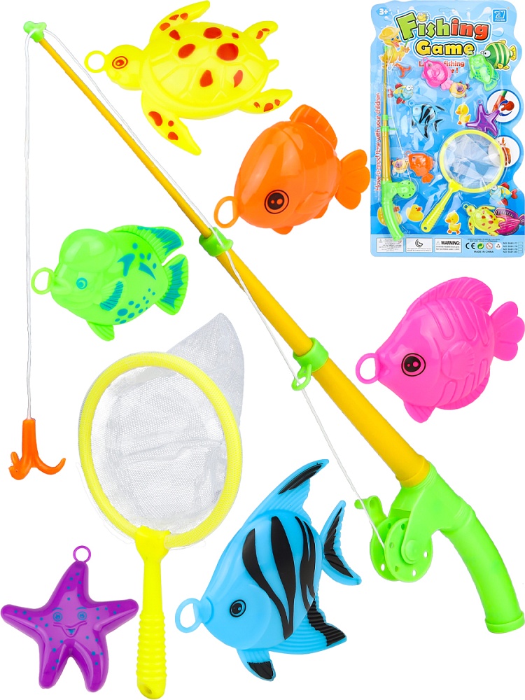 Рыбалка пластиковая ВЕСЕЛЫЙ РЫБАК-3 (6 рыбок, 1 удочка,1 сачок) (в блистере)  (Арт.Y1348014)
