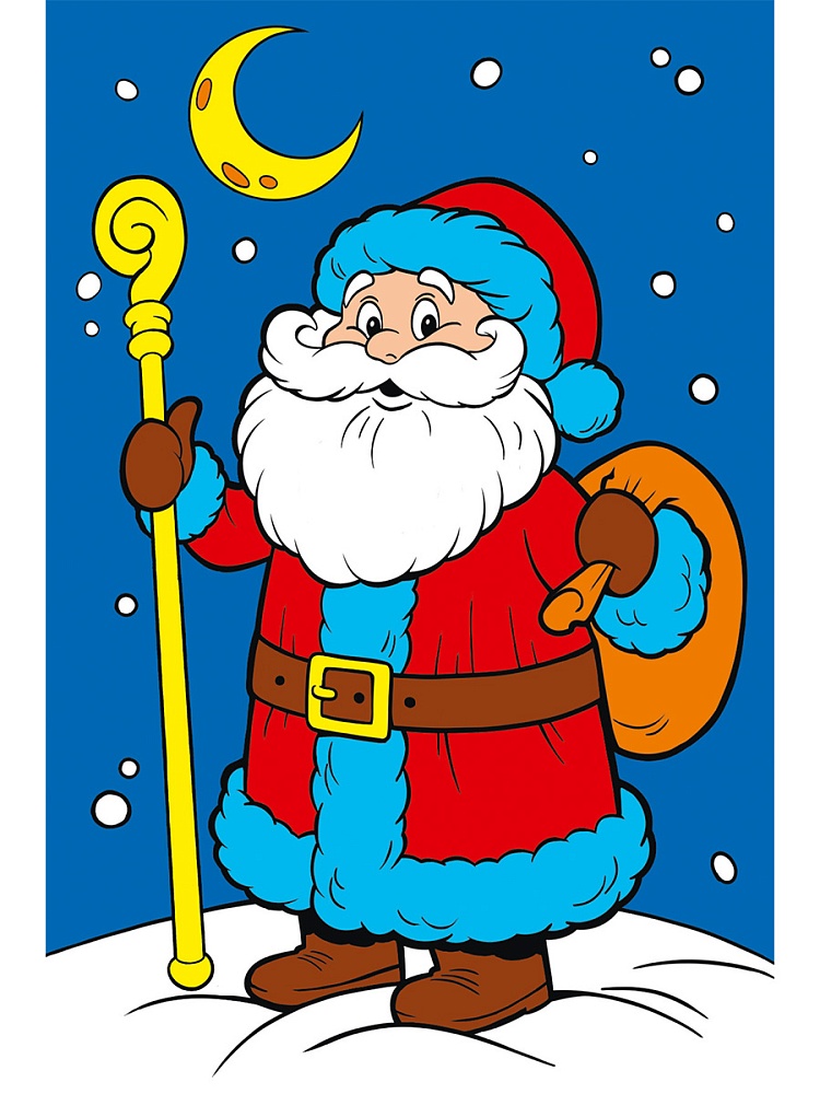 Холст мини 10х15 см по номерам (7цв.) Дед Мороз с мешком подарков (арт. ХК-3770)