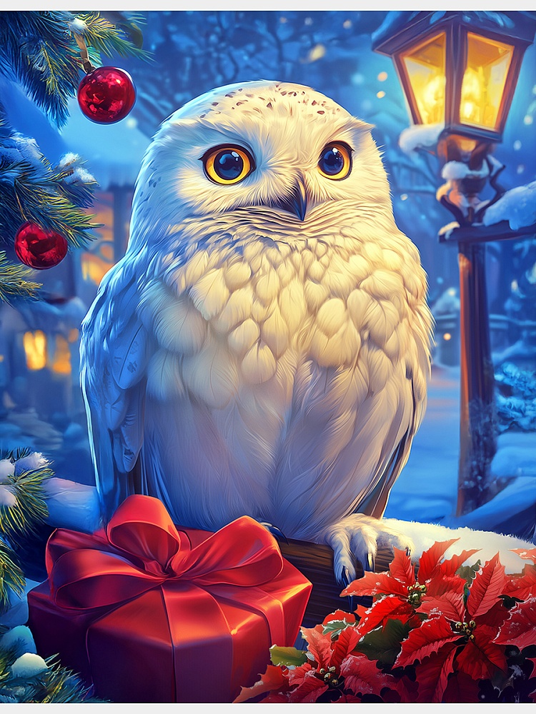 Холст с красками 17х22 см по номерам в коробке (14цв.) Белоснежная сова с подарком (арт. ХК-0489)