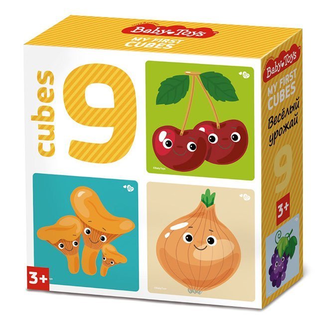 Кубики Веселый урожай (без обклейки) 9 шт Baby Toys арт.03536 (Вид 1)