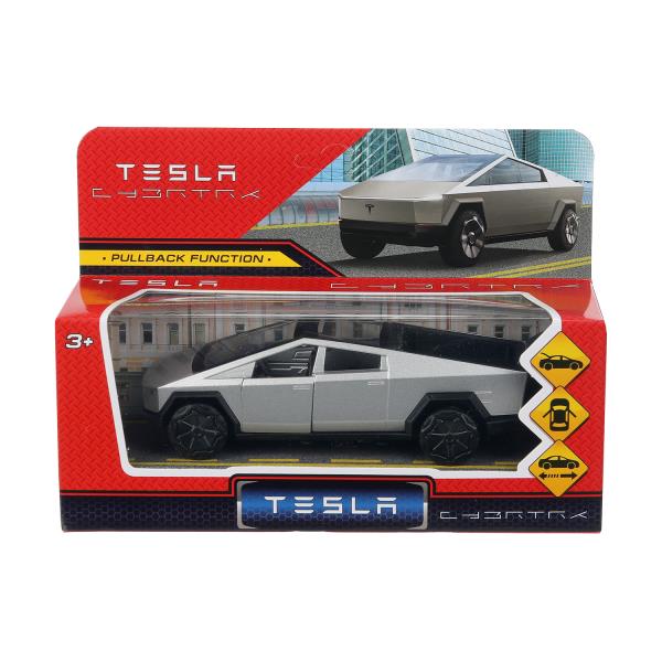 Машина металл tesla cybertruck 13,7см, дв,инер, серебристый, кор. Технопарк в кор.2*36шт