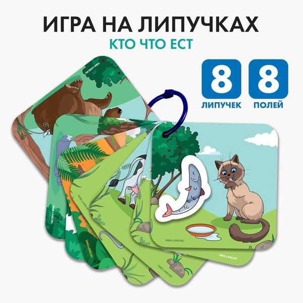 Игрушка развивающая  Веселые липучки. Кто что ест, 8 карточек   7937322 (Вид 1)