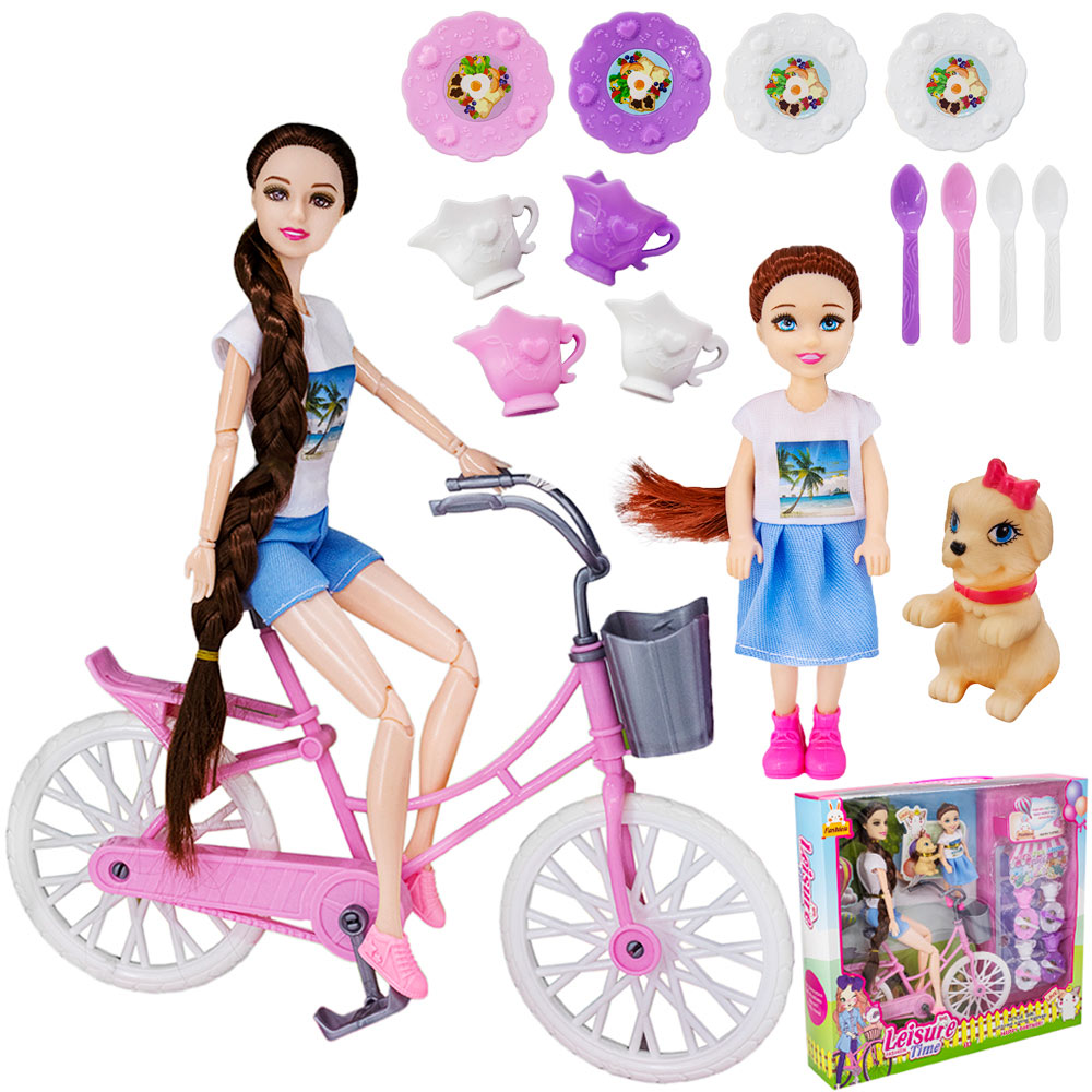 Кукла 268-80 на велосипеде с дочкой в кор.