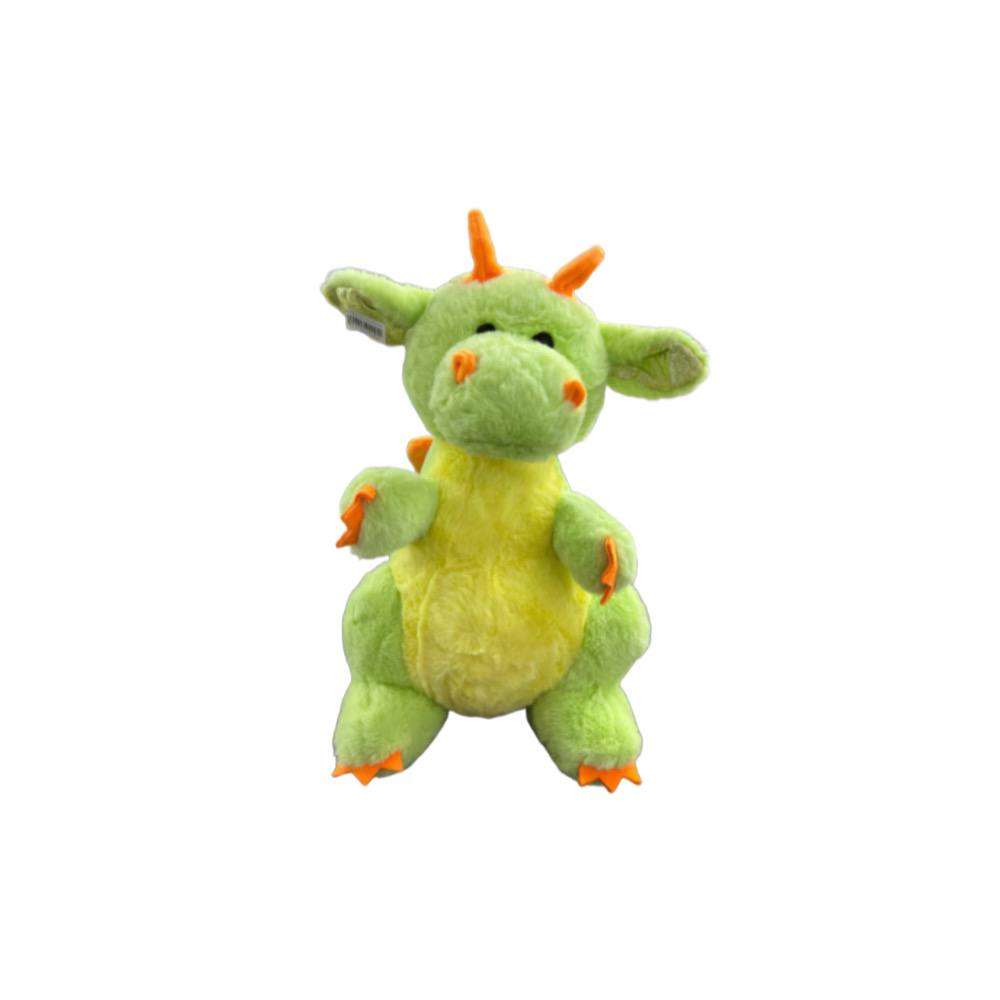 Мягкая игрушка динозавр 35см зеленый с оранжевыми рожками