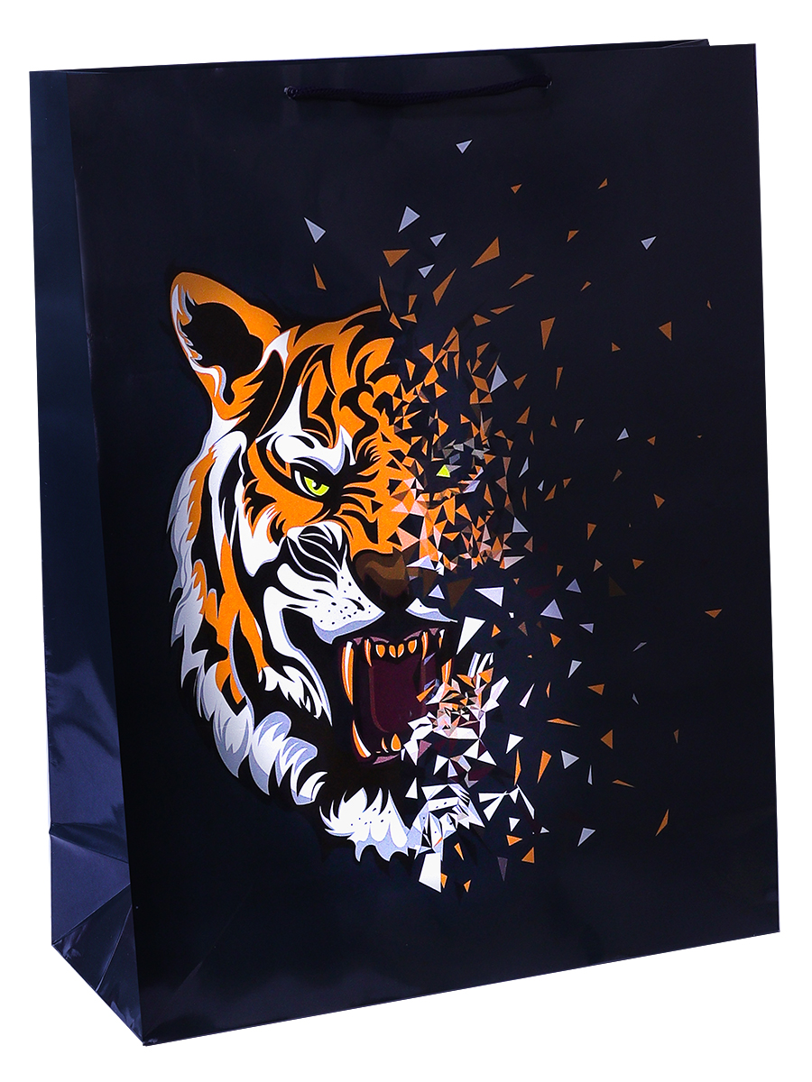Пакет подарочный с глянцевой ламинацией 40x47x14 см  (XXL) Тигр с осколками, 157 г ППК-7486 (Вид 1)