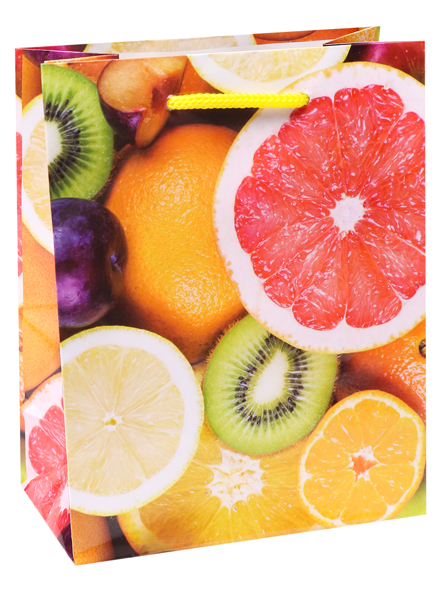 Optima Пакет подарочный с глянцевой ламинацией 11,5-14,5*6 см (S) Яркие фрукты,128г   ПКП-6305