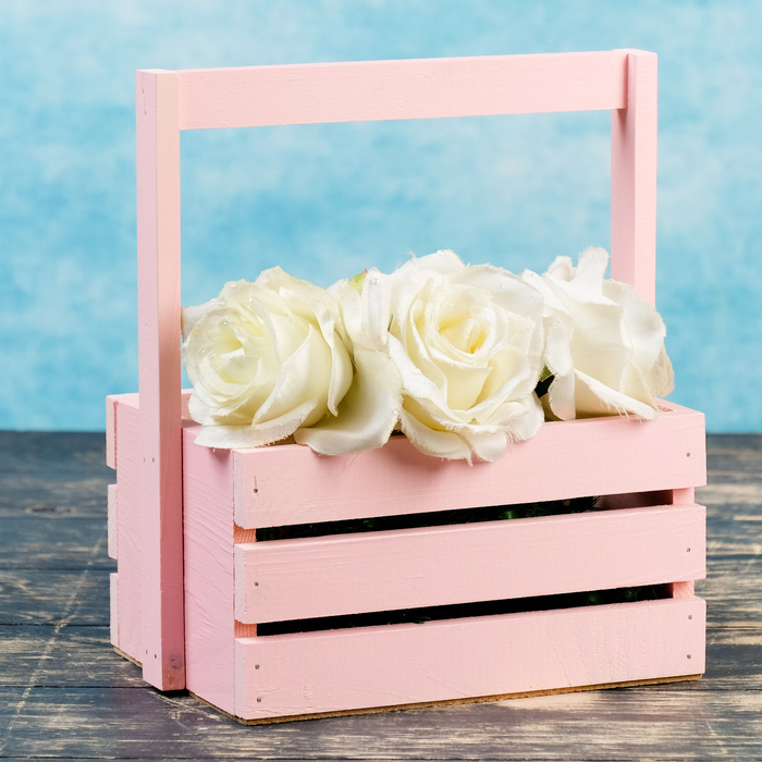 Кашпо деревянное 20×15×11(25) см Флория, с ручкой, розовый Дарим Красиво 4409710