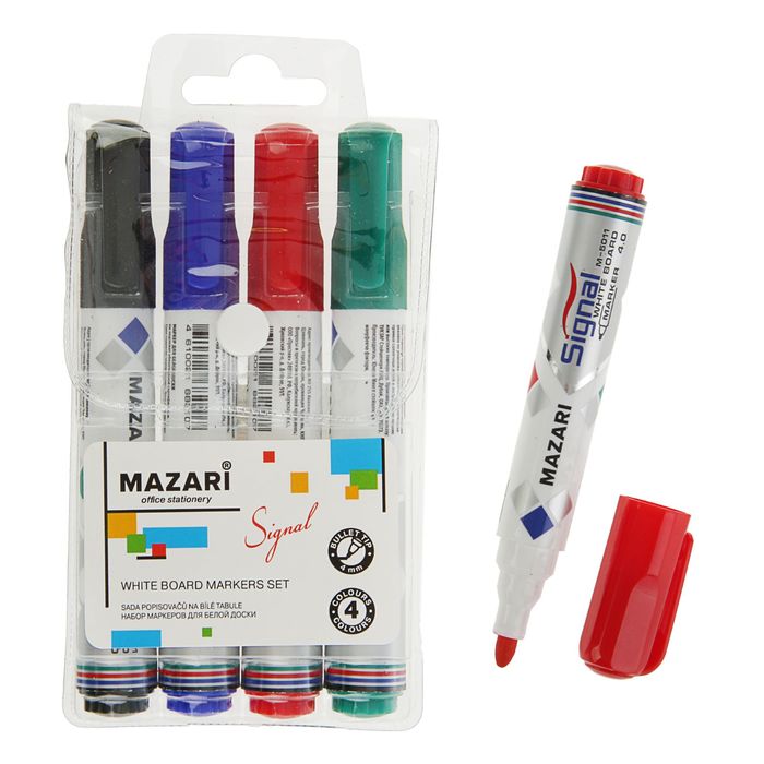 Набор маркеров для доски 4цв 4.0 мм Mazari Signal, М-5011-4   2472377 (Вид 1)