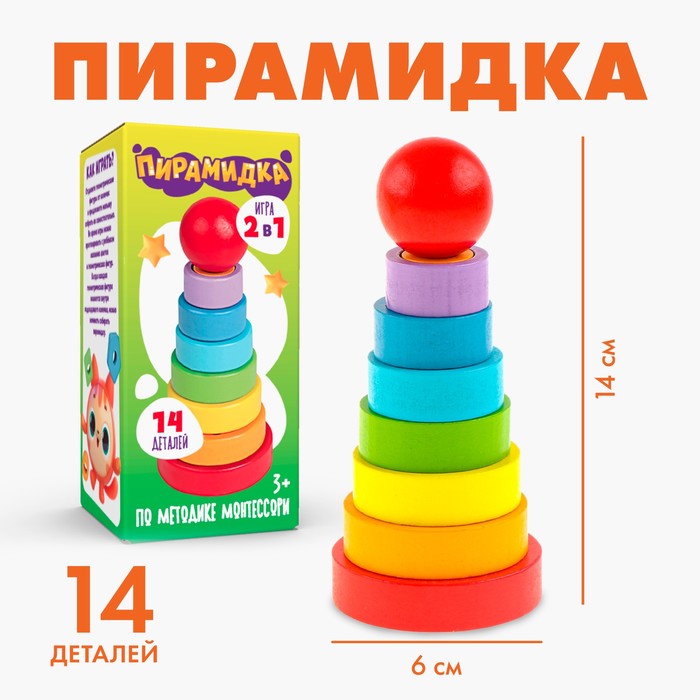 Детская развивающая пирамидка Фигурки 14х6.2х6.2 см   9717870 (Вид 1)