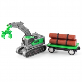 Инерционная игрушка Handers Гусеничный экскаватор с щипцами и прицепом: Лесовоз (22 см, зелёный)