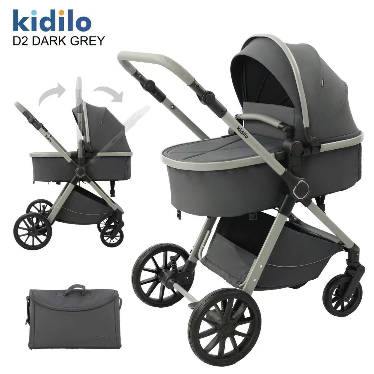 Детская коляска,цвет Dark Gray ,D2 kidilo