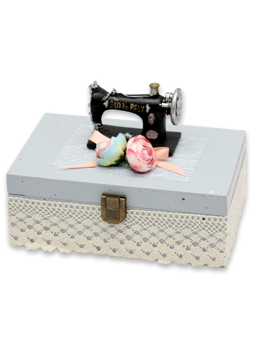 Шкатулка деревянная Швейная машинка с цветами Ш-9036