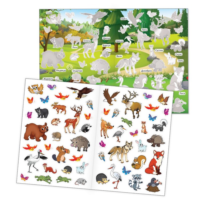 Книга с многоразовыми наклейками Животные леса   3950976 (Вид 2)