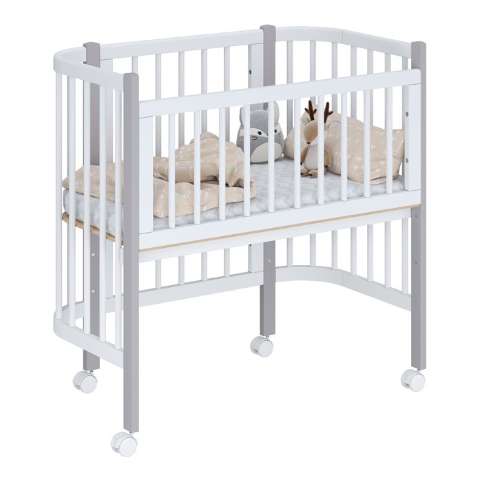 Кроватка детская приставная Polini kids Simple 105, белый-серый, белый+Матрас детский Pol