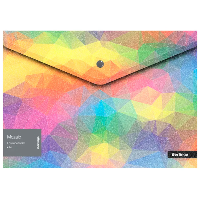 Папка-конверт на кнопке А4 Mozaic 180мкм, с рисунком, глиттер-эффект Berlingo 334632
